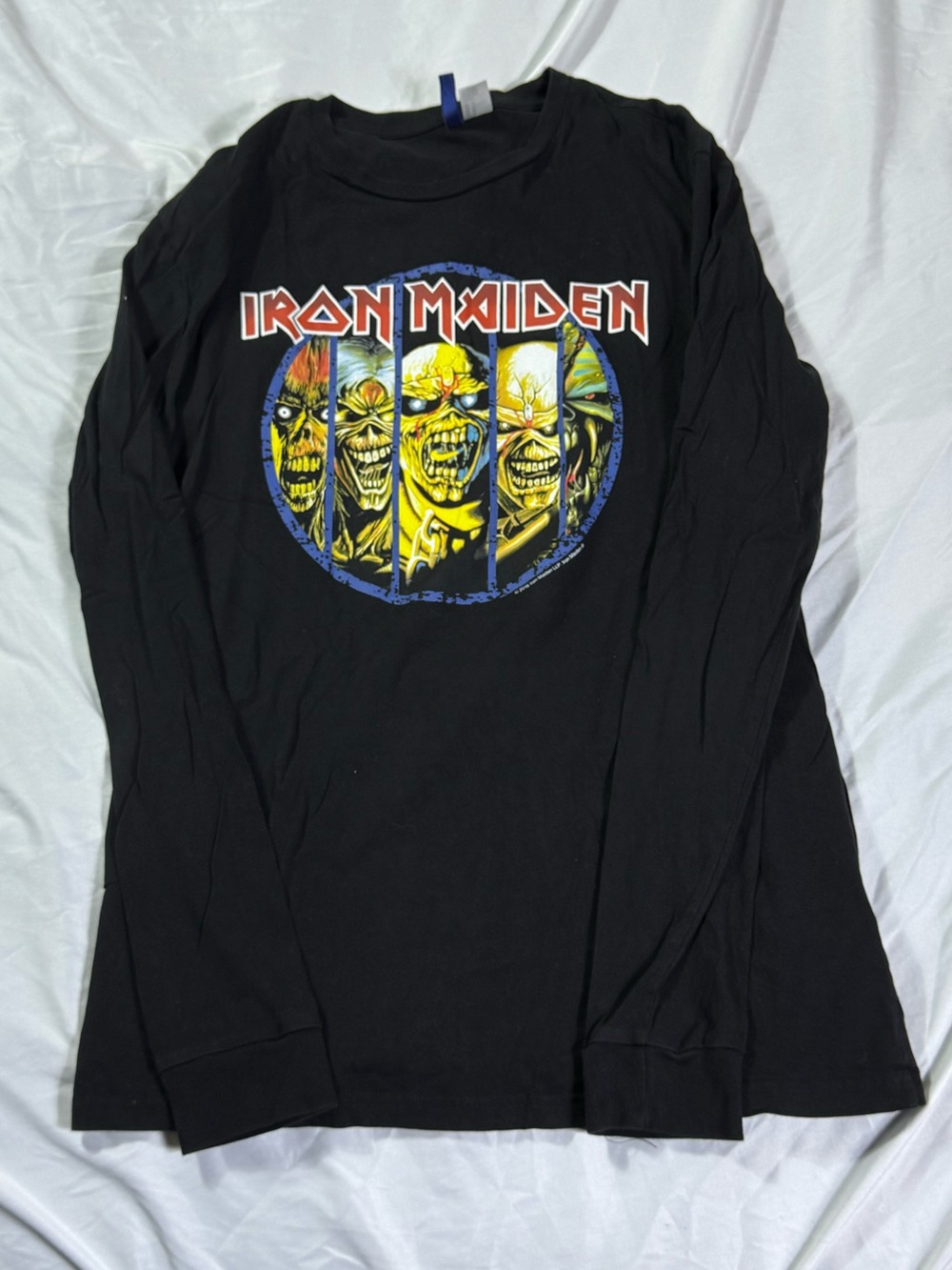 Iron Maiden Black Long Sleeve Rock Band T-Shirt - Graphic Print Medium Divided